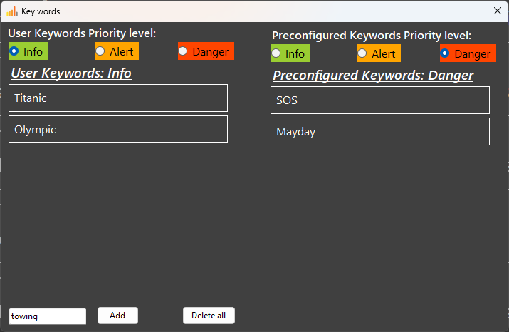 transcription Setting of keywords