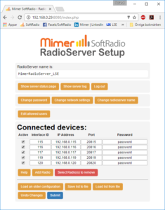 RadioServer setup window