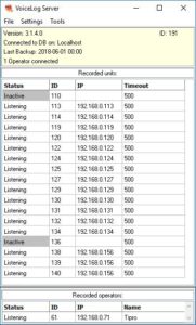 VoiceLog server activity window