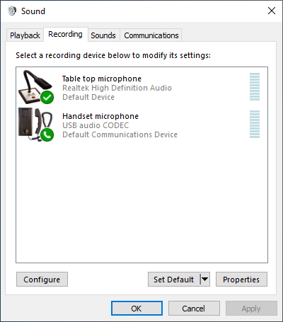 Microphone settings in Windows (Recording)
