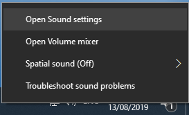Audio settings menu