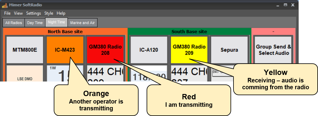 SoftRadio colour indicators